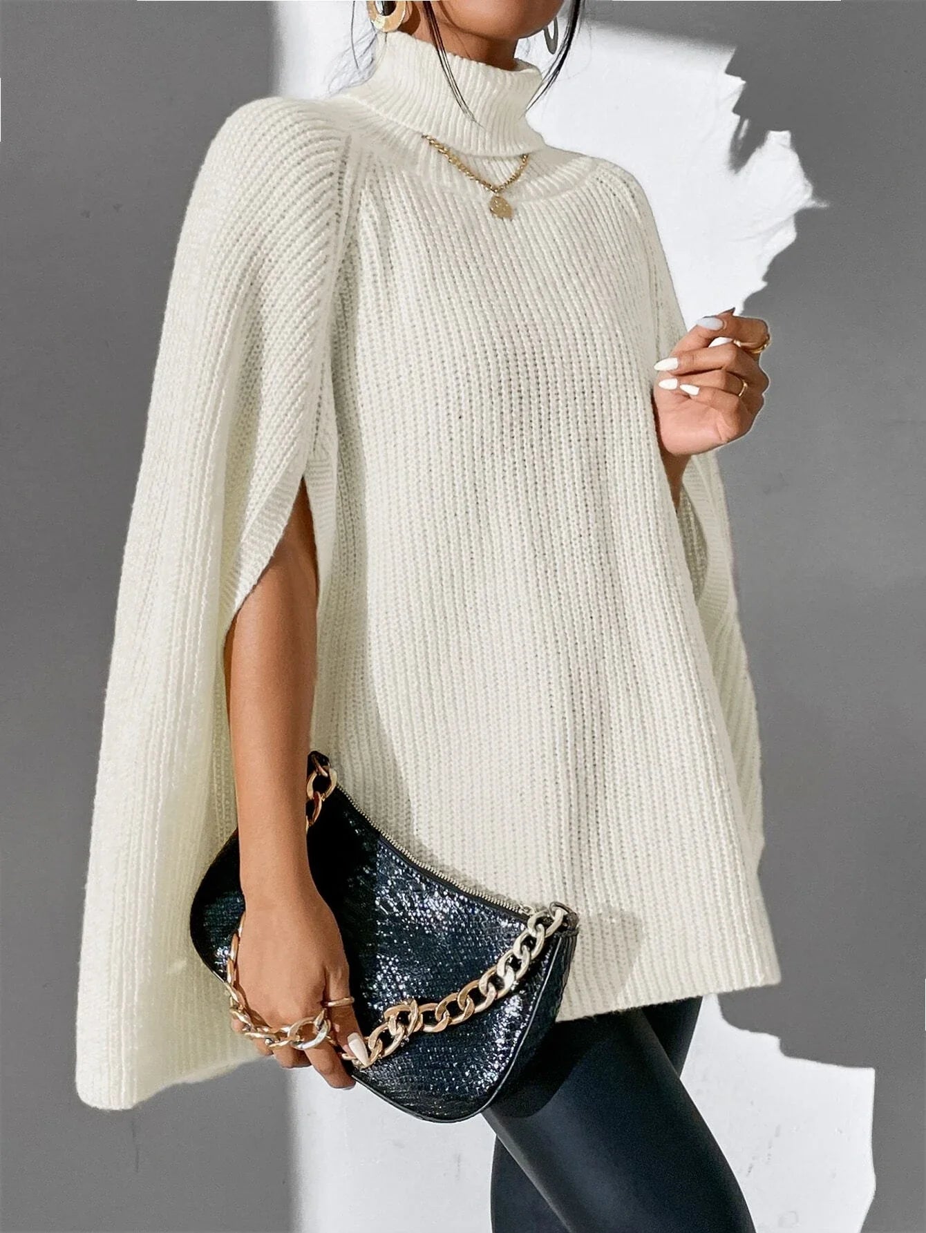 Knitted Turtleneck Poncho