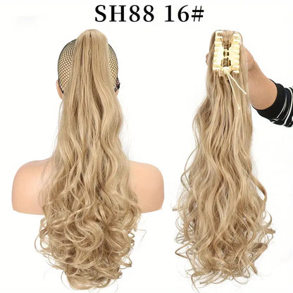 Extensiones de cabello de cola de caballo largas y onduladas