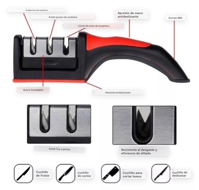 Afilador de cuchillos/tijeras de 3 filos de acero inoxidable 4 en 1