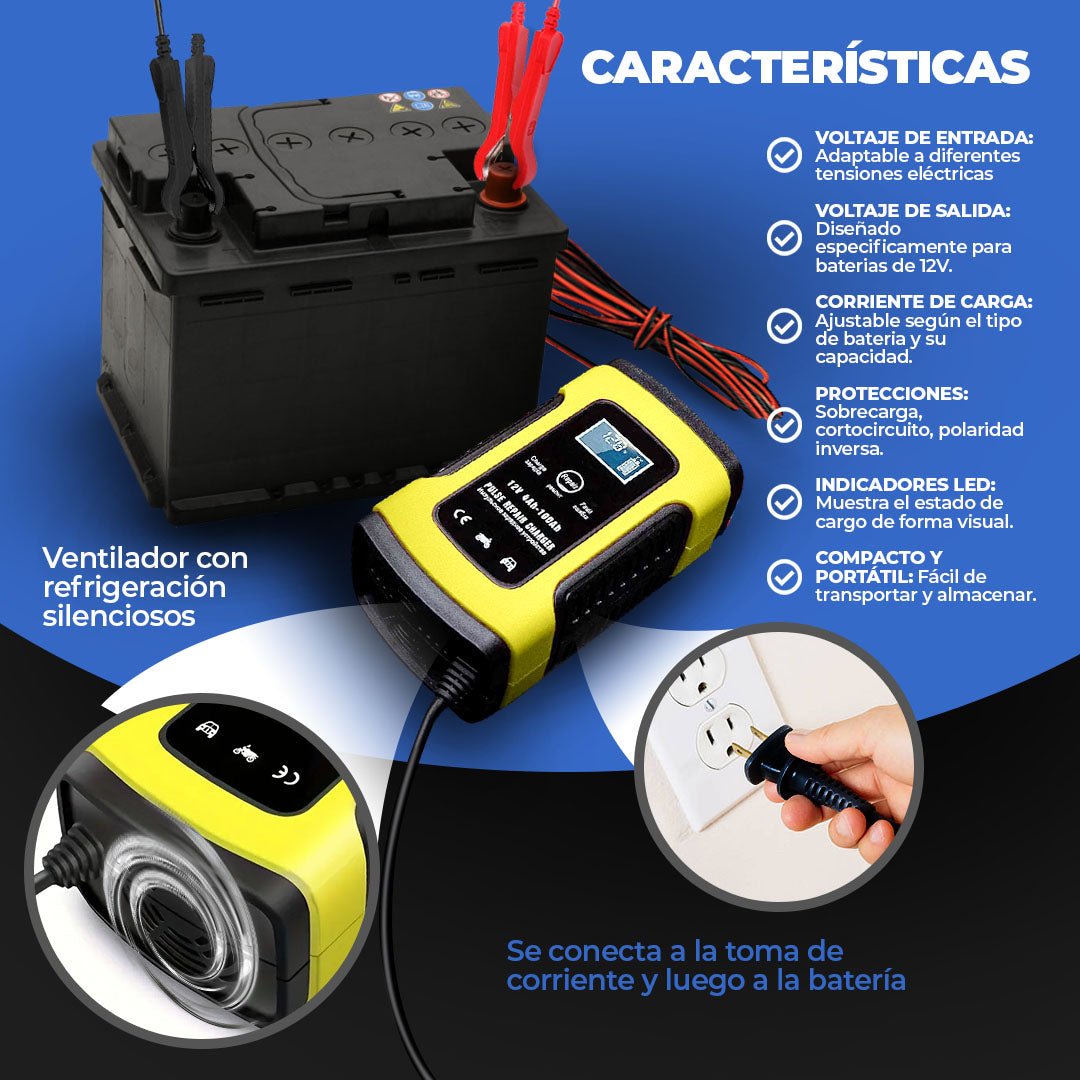 Cargador Auto Inteligente Batería 12v De Auto