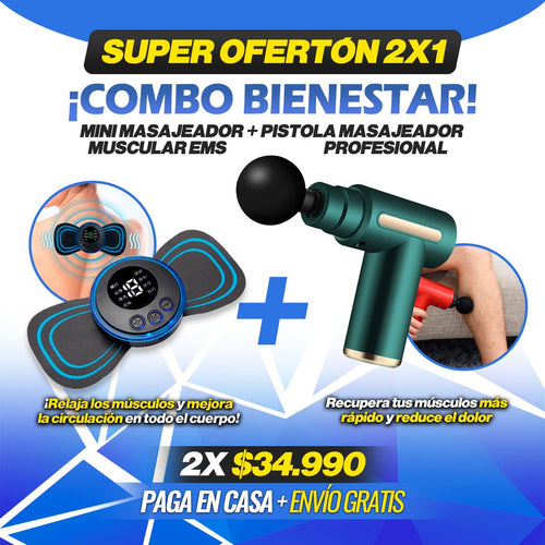 Combo relajación Plus: Pistola Masajeador Profesional y Mini Masajeador Muscular