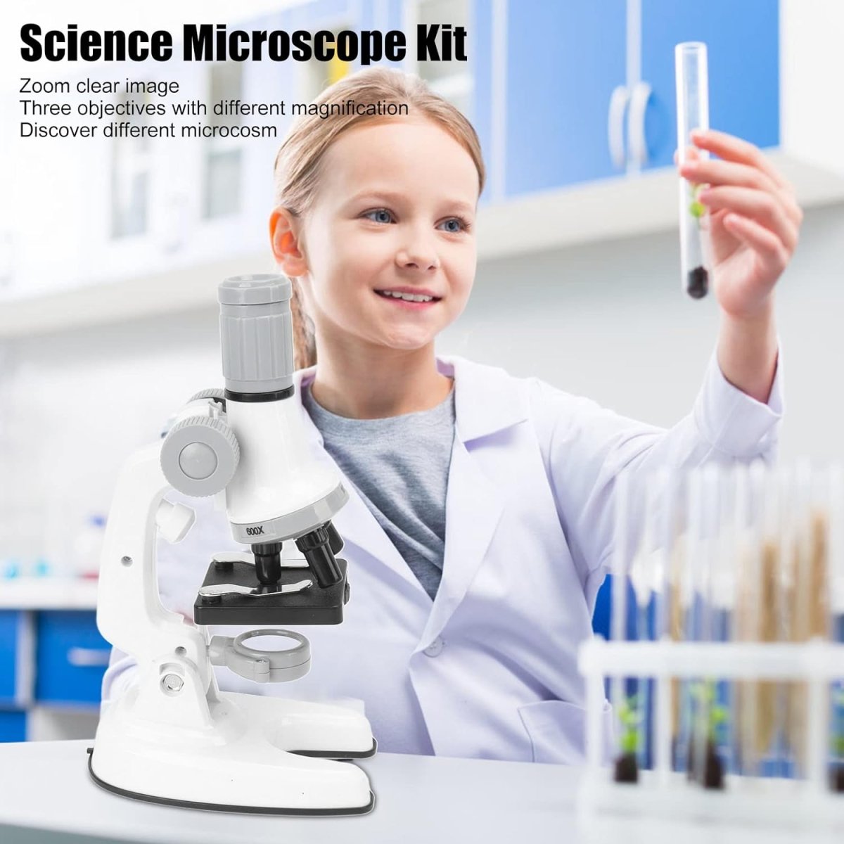 Kit Microscopio Compuesto Con Luz 100x A 450x + Accesorios